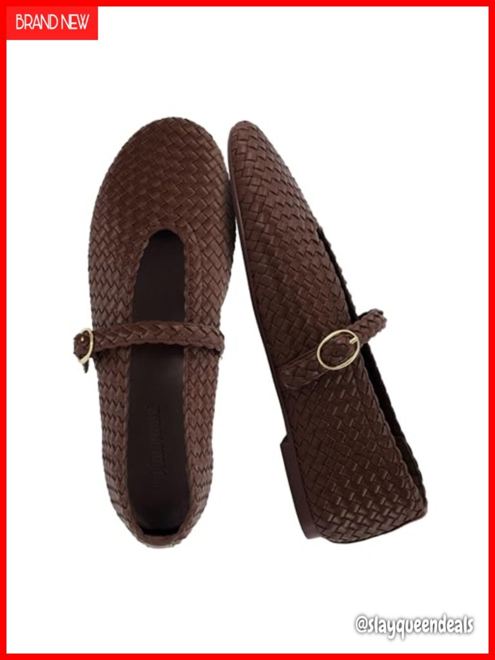 Woven Faux Leather Mary Jane Flats with Memory Foam & Buckle Strap